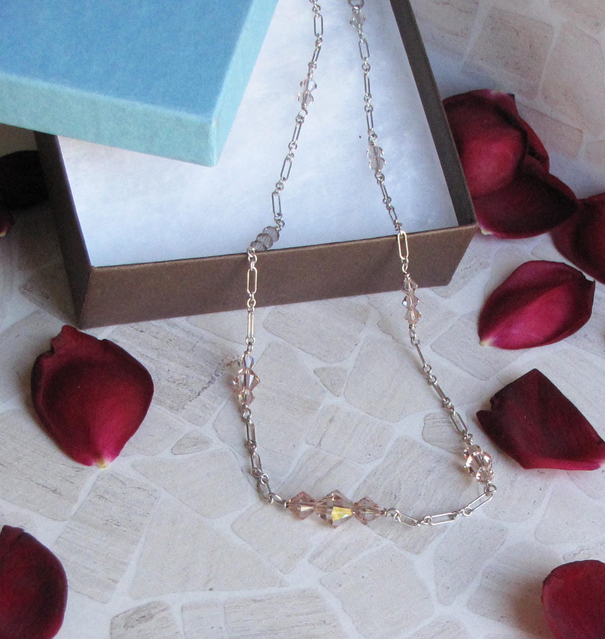 Cantaloupe Swarovski crystal tin cup necklace