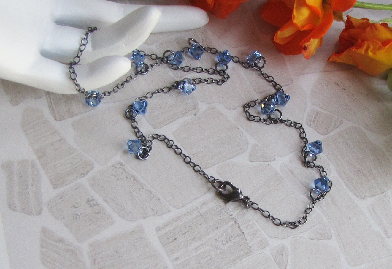 Oxidized chain tin cup necklace