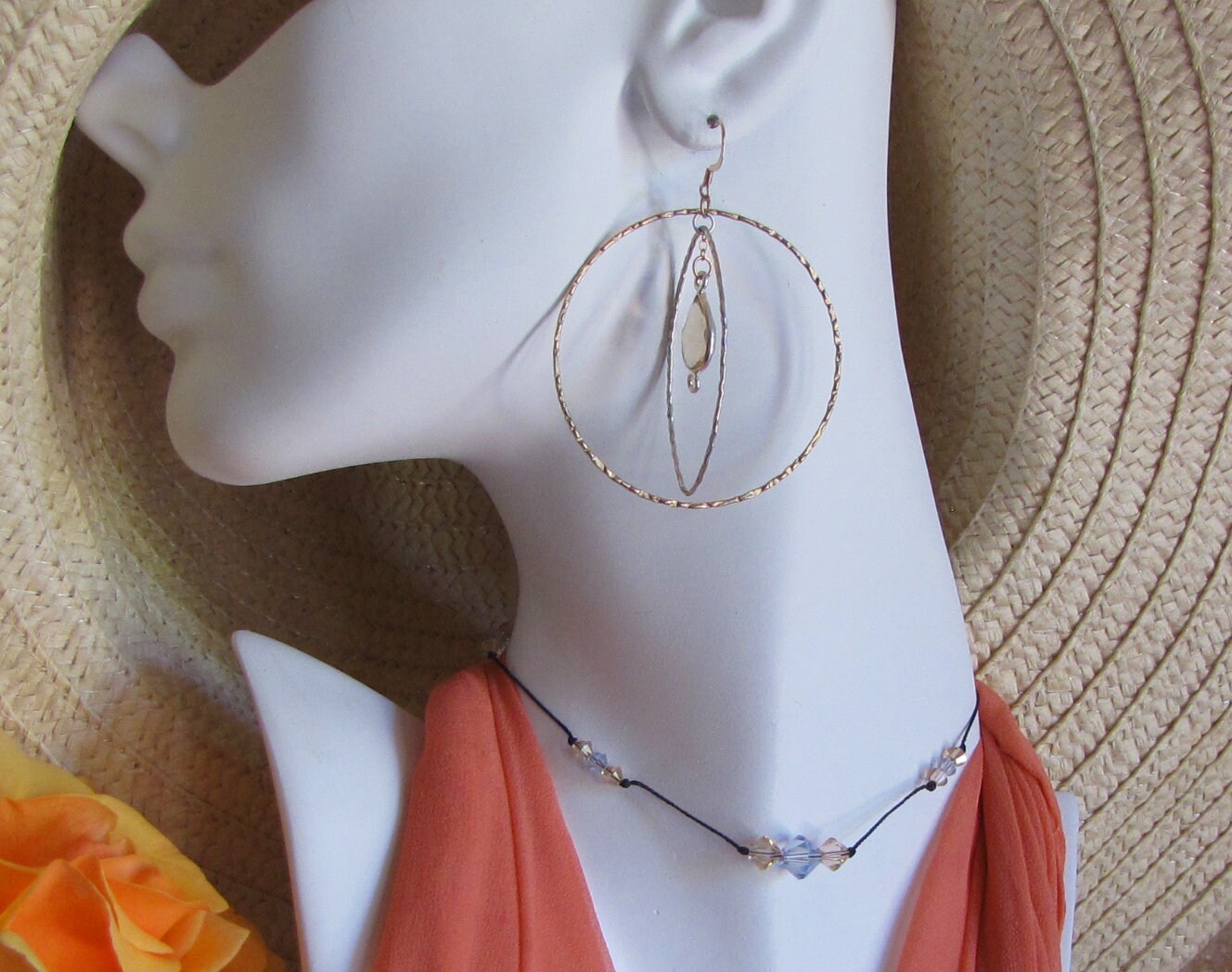 Gold and silver hammered hoop earrings