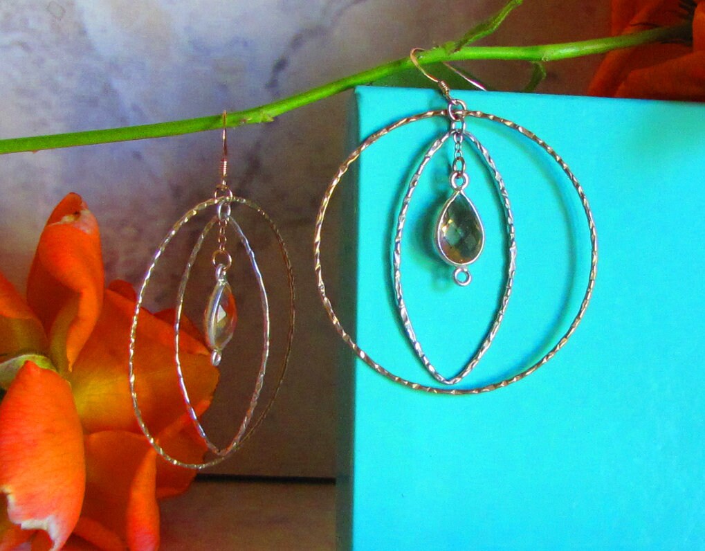 Gold and silver hammered hoop earrings