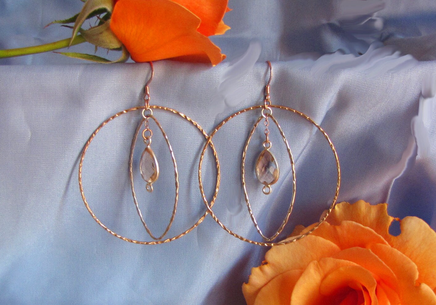 Gold and silver hammered hoop earrings