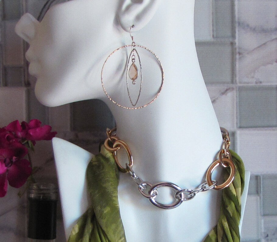 Gold and silver hammered hoop earrings