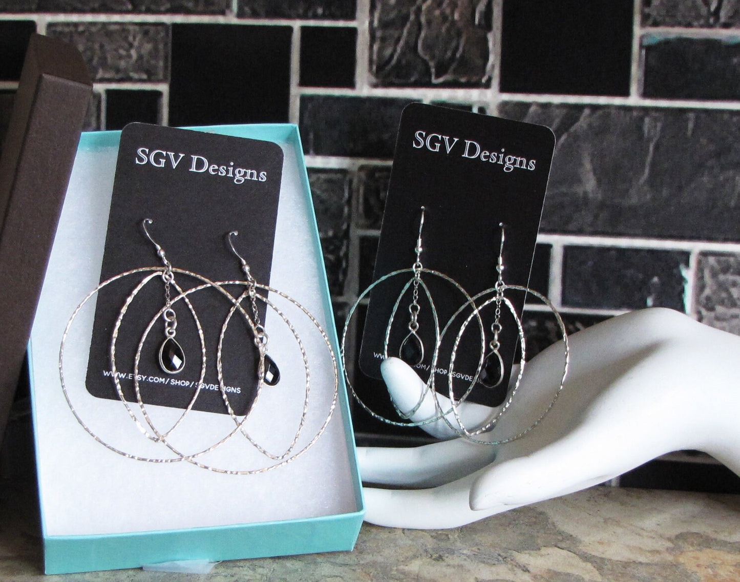 Hammered Sterling silver circle and oval hoop earrings