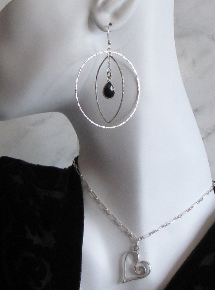 Hammered Sterling silver circle and oval hoop earrings