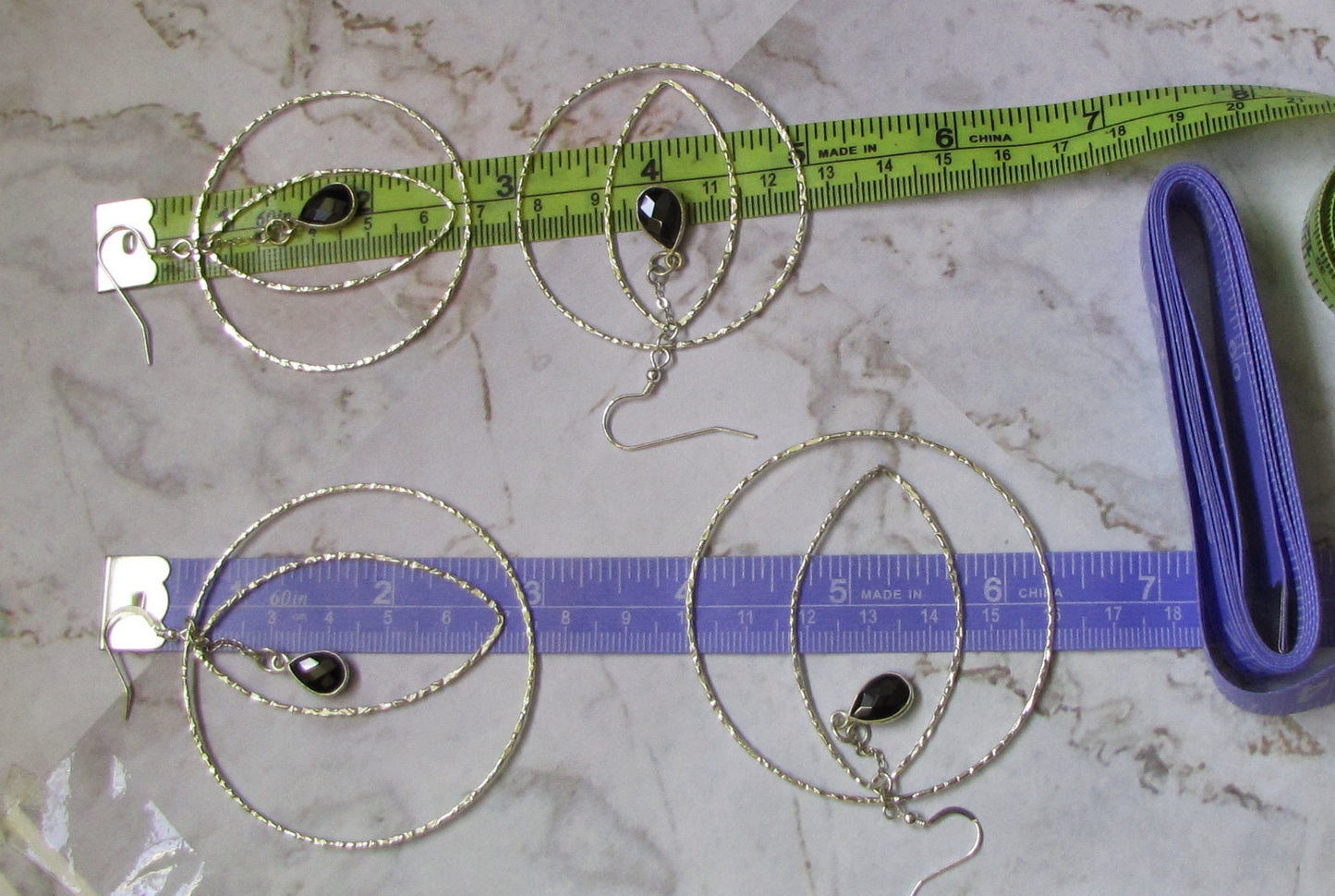 Hammered Sterling silver circle and oval hoop earrings