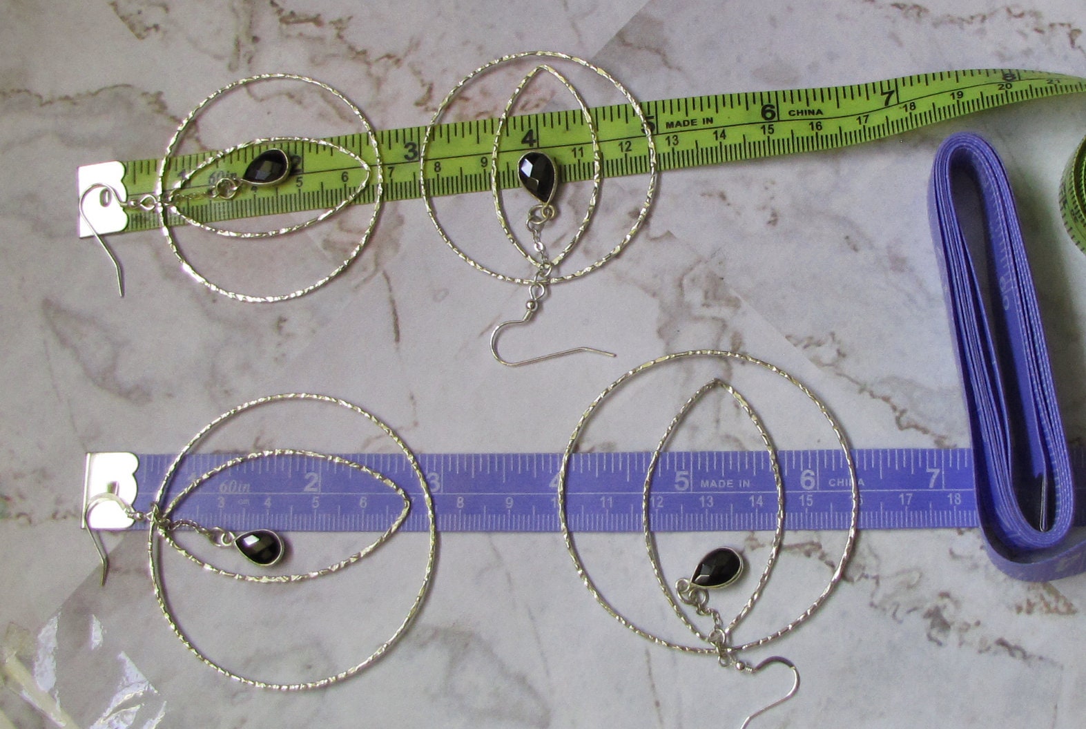 Hammered Sterling silver circle and oval hoop earrings