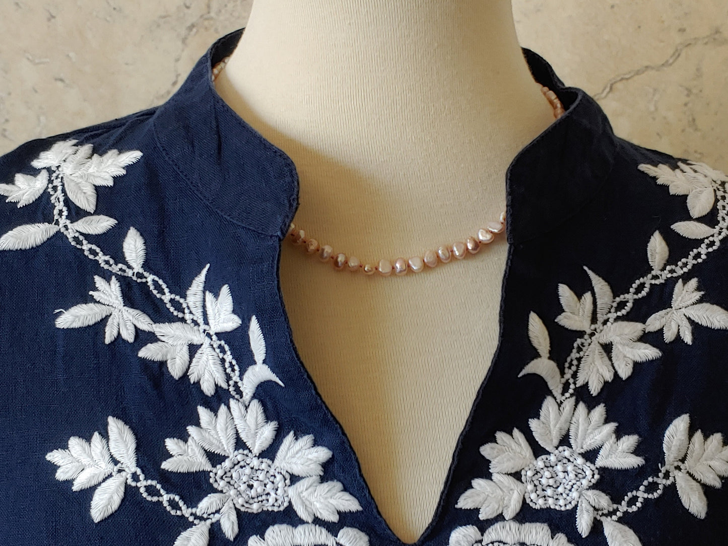 Side drilled salmon colored freshwater pearl necklace