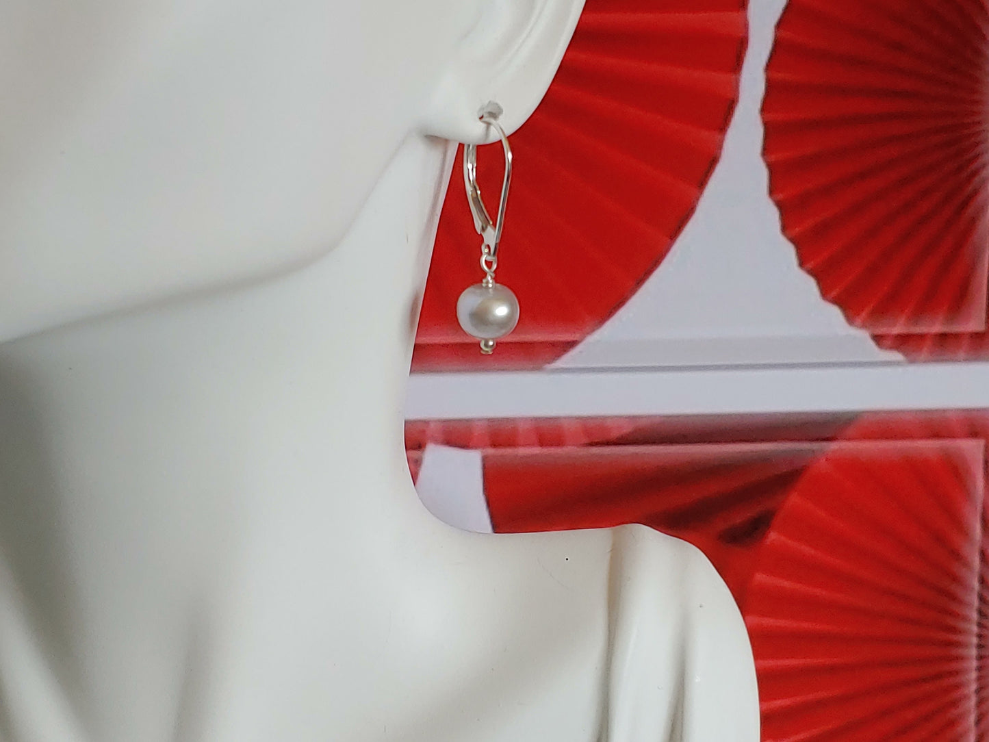 Silver lever back fresh water pearl drop earrings