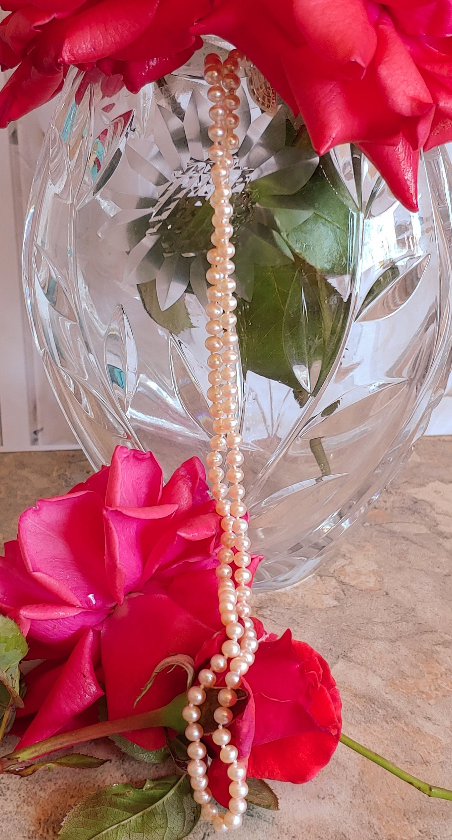 Salmon colored freshwater pearl necklace
