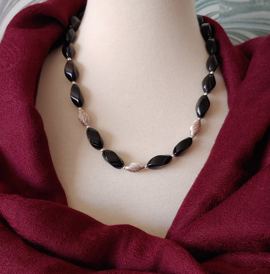Black Onyx Swirl necklace with sterling silver accents
