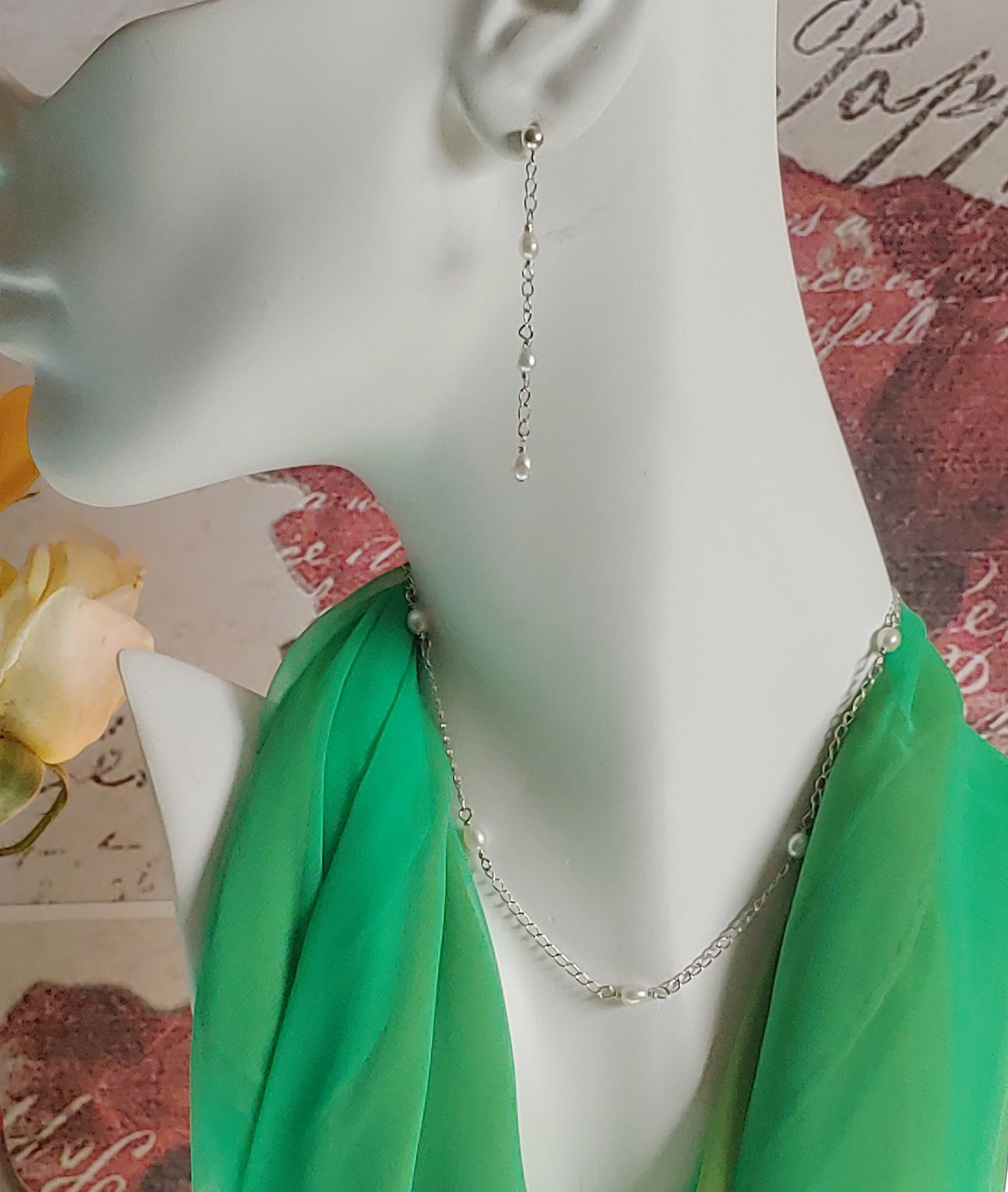 Sterling silver tincup Fresh water pearl tincup necklace and Pearl drop earrings set