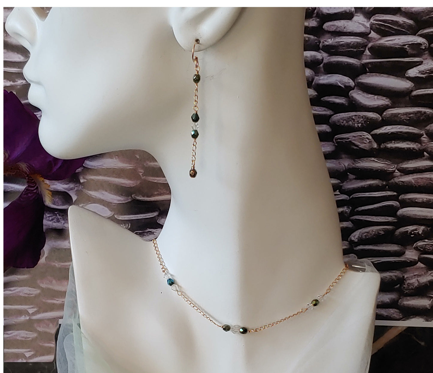 Swarovski crystal necklace with matching drop earrings set.