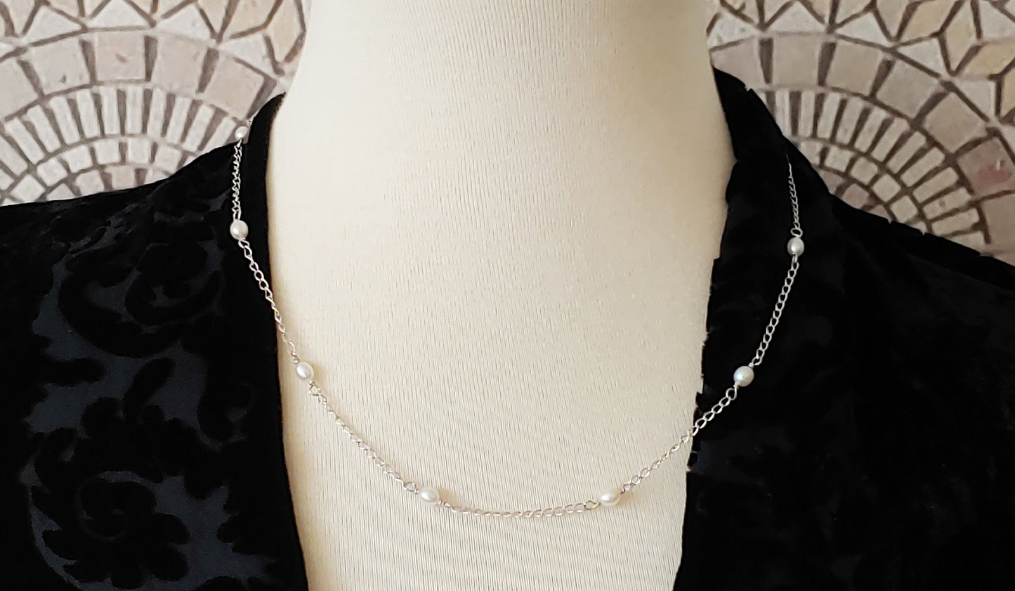 Sterling silver tincup Fresh water pearl tincup necklace and Pearl drop earrings set