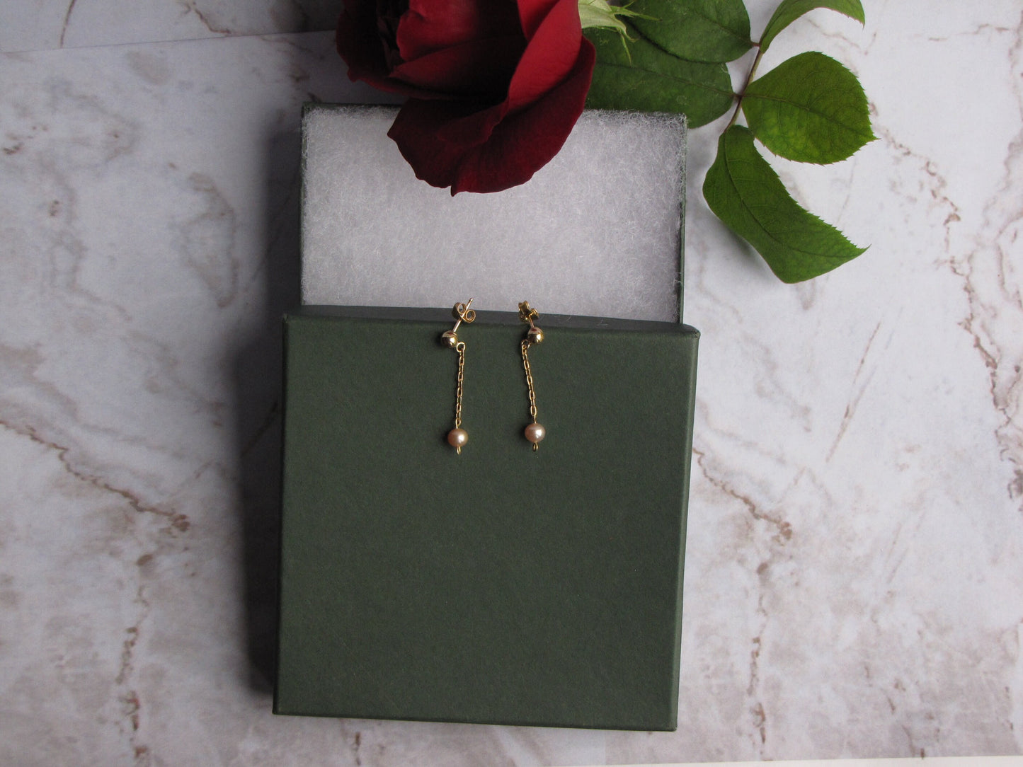 Gold filled Tin cup necklace and pearl drop earring gift set