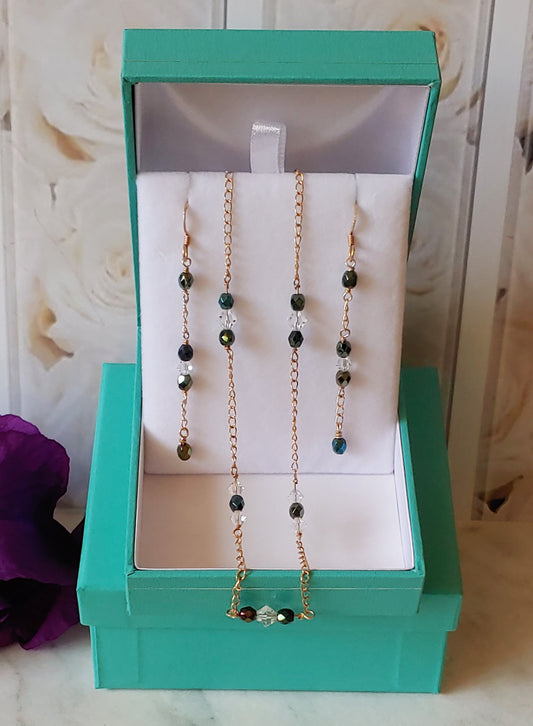 Swarovski crystal tincup necklace and drop earrings gift set