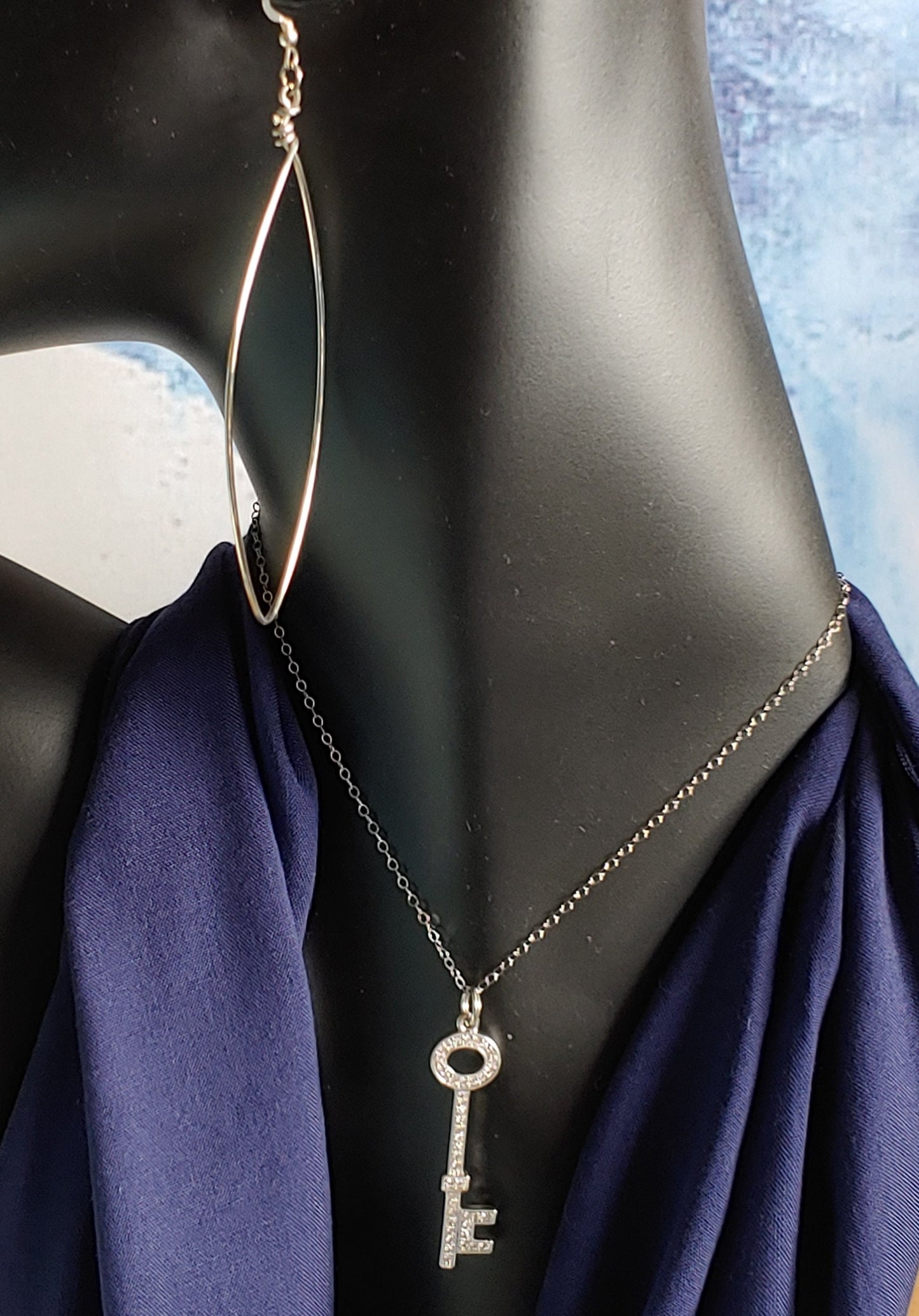 rhodium key pendant with cubic zirconia accents