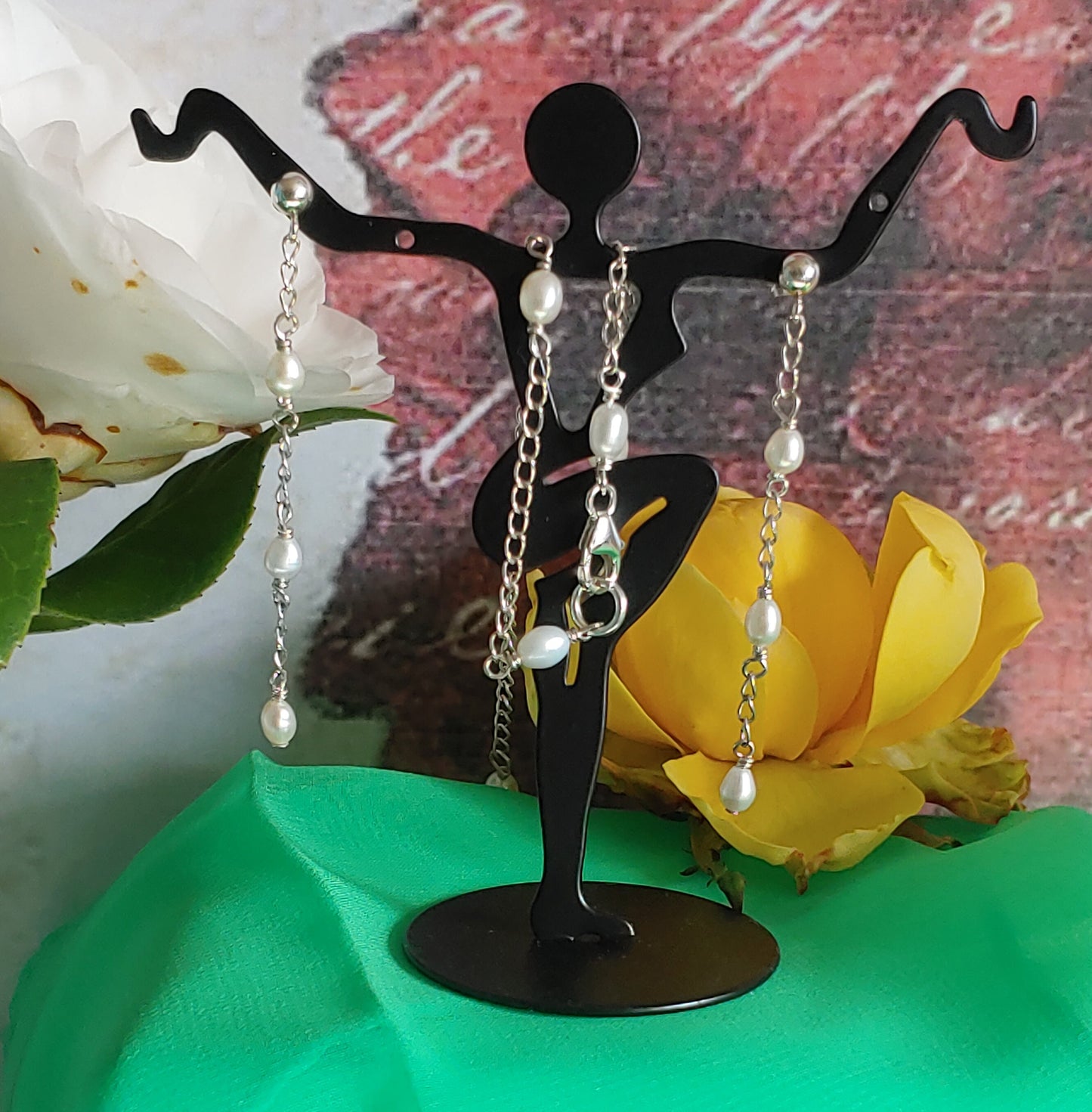 Sterling silver tincup Fresh water pearl tincup necklace and Pearl drop earrings set