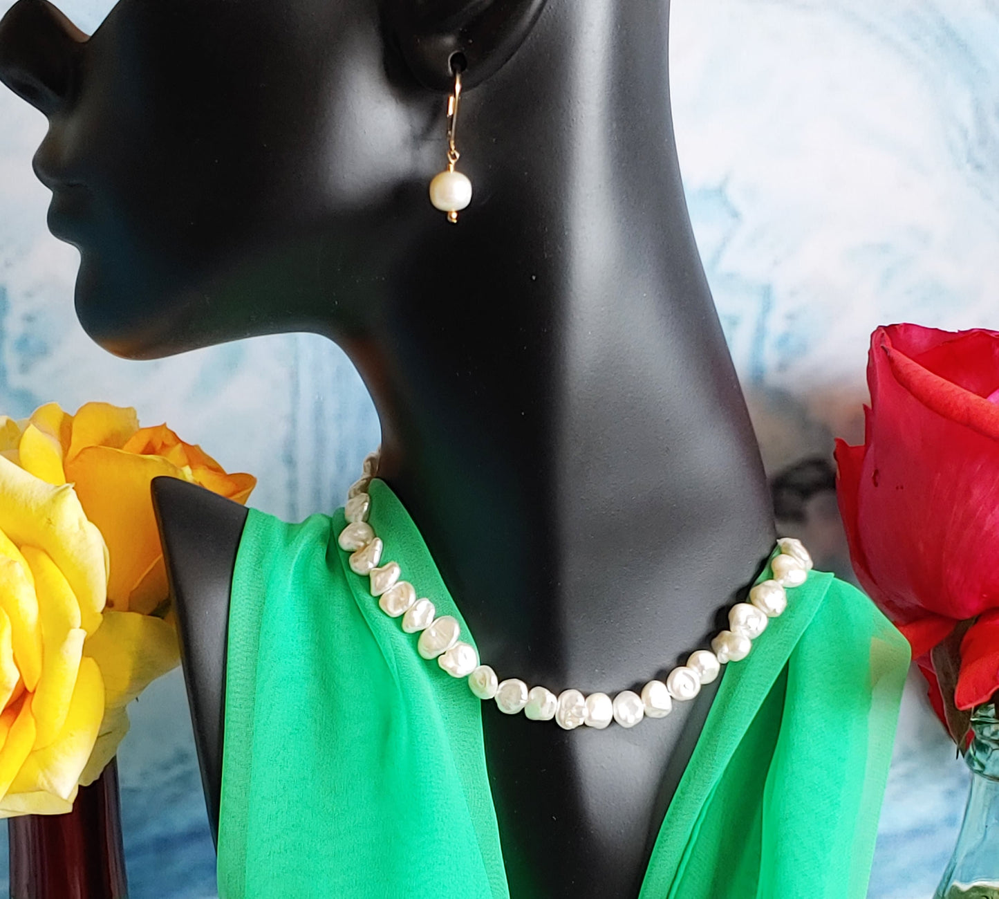 Biwa pearl necklace with 14k gold clasp