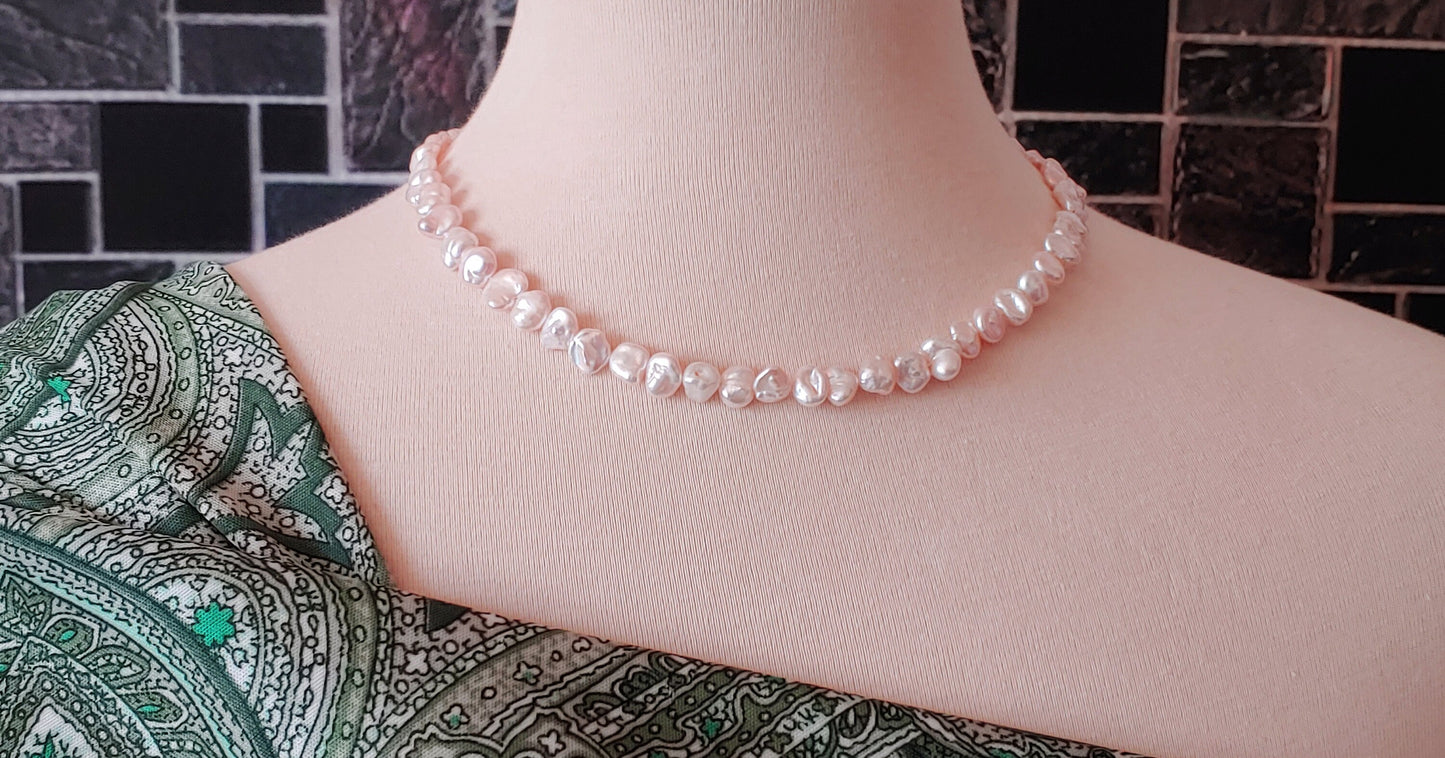 Biwa pearl necklace with 14k gold clasp