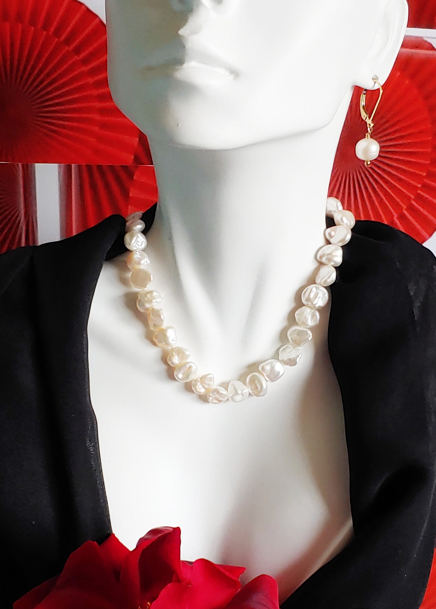 Biwa pearl necklace with 14k gold clasp