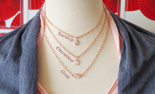 Cubic zirconia layering necklaces in 14k Rose gold filled chain