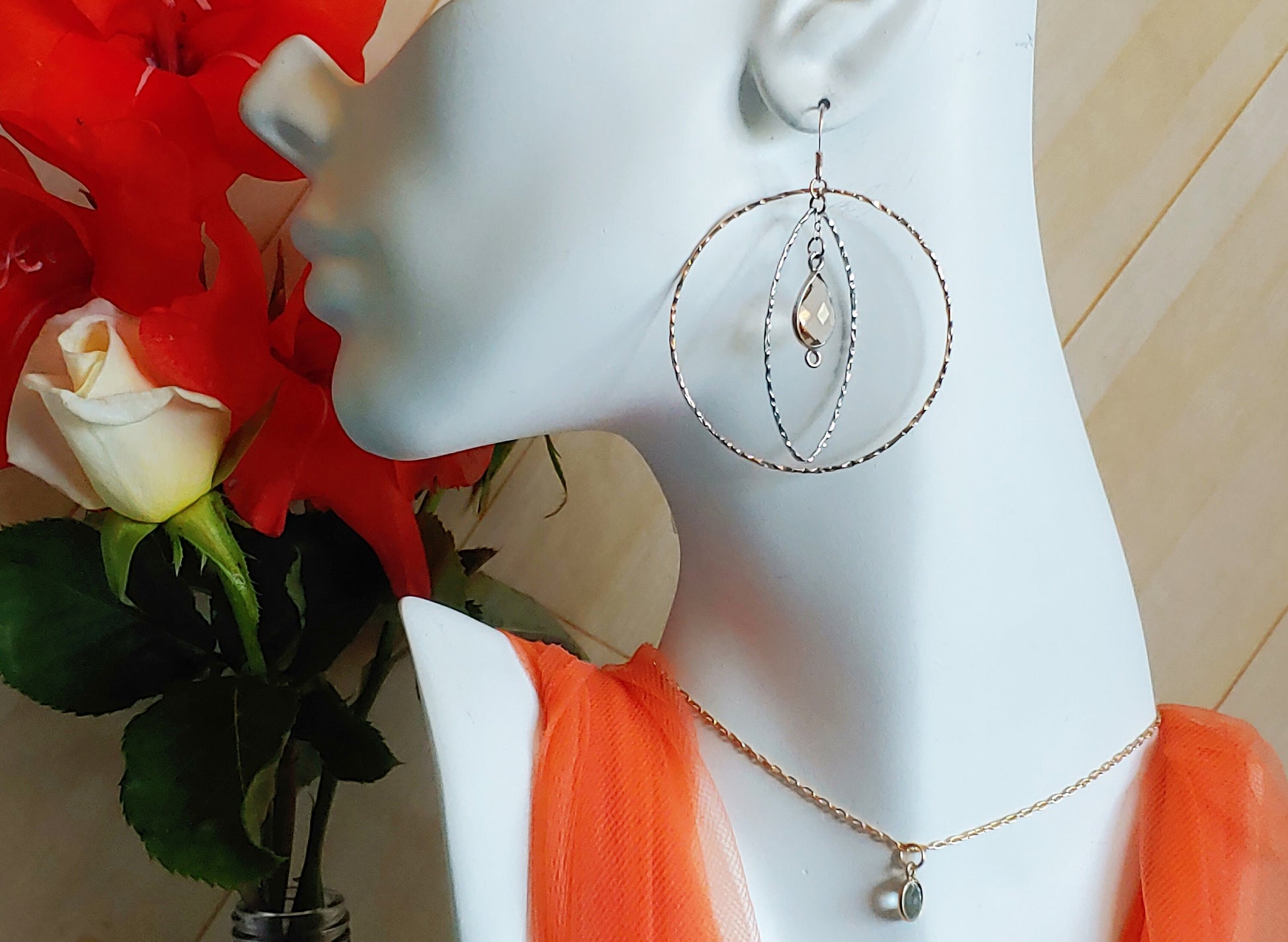 Gold and silver hammered hoop earrings