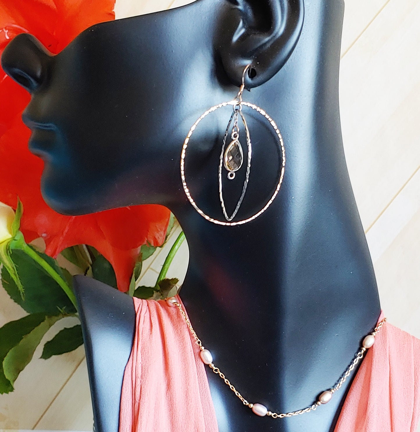 Gold and silver hammered hoop earrings