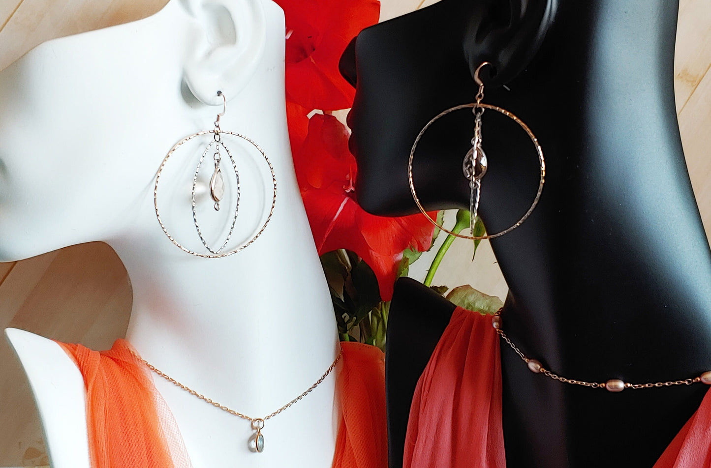 Gold and silver hammered hoop earrings