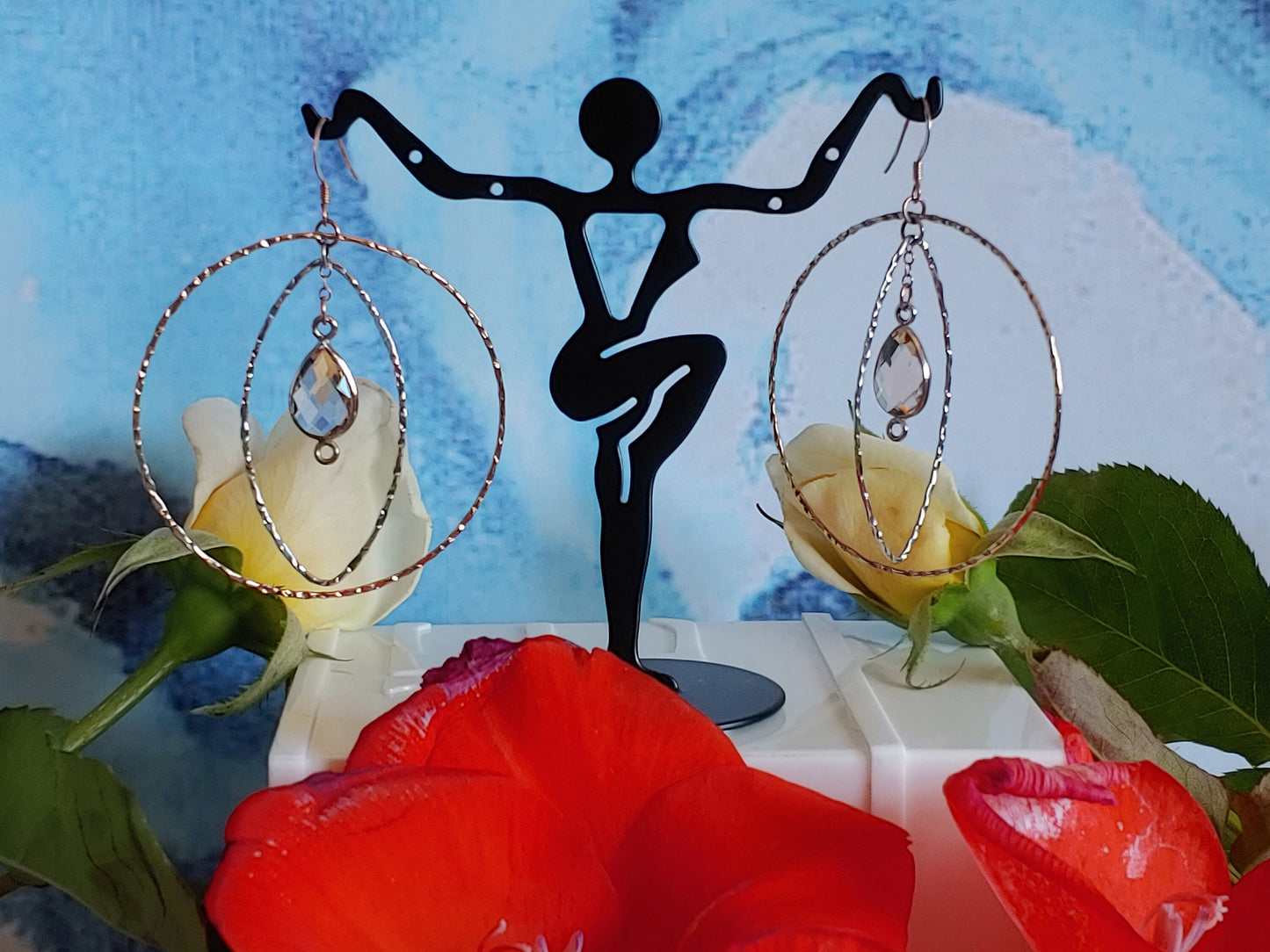 Gold and silver hammered hoop earrings
