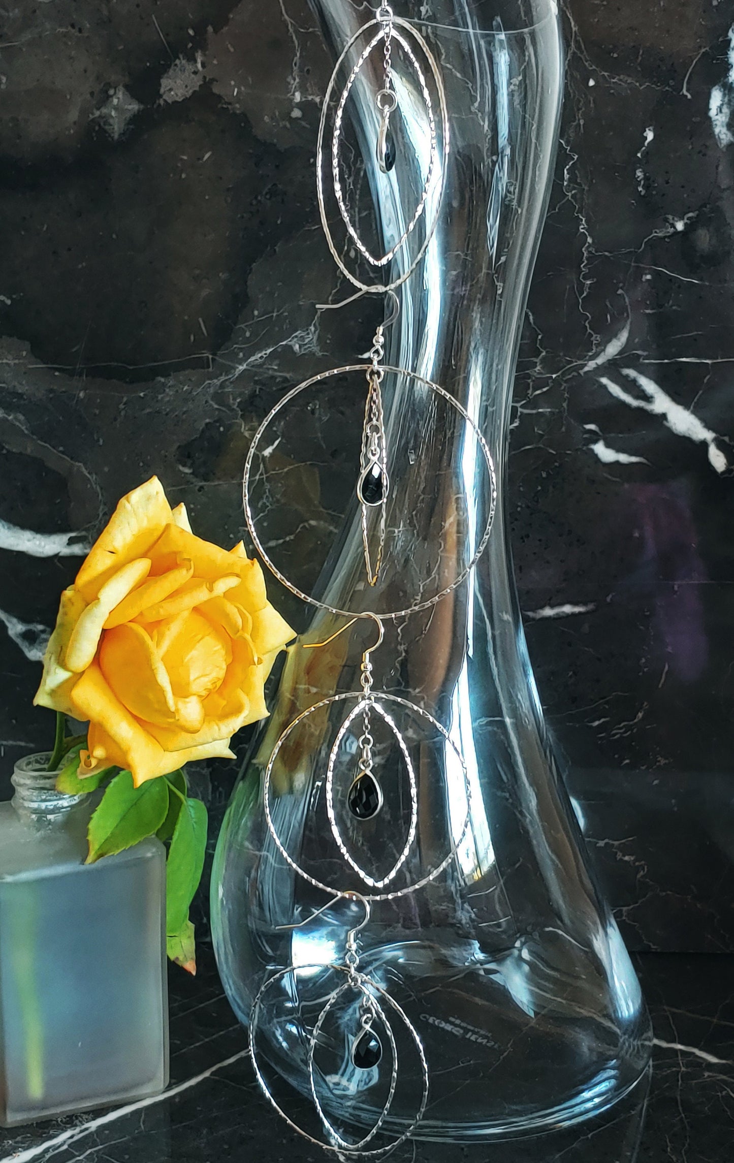 Hammered Sterling silver circle and oval hoop earrings