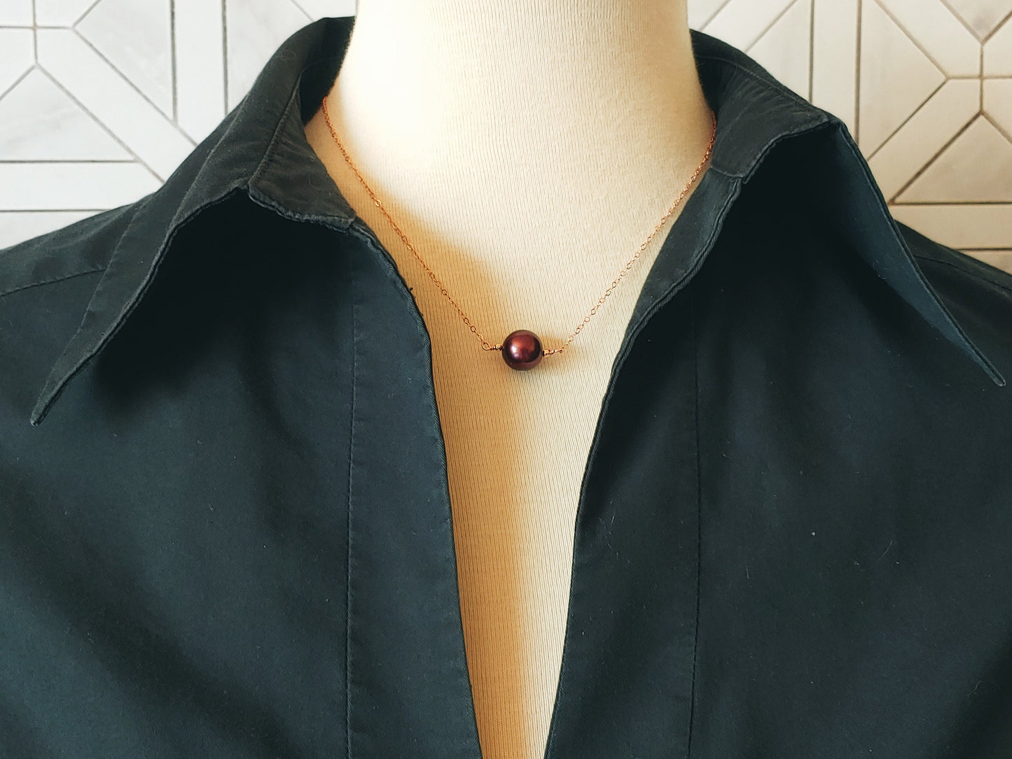 Copper fresh water pearl pendant necklace & earring set on rose gold chain