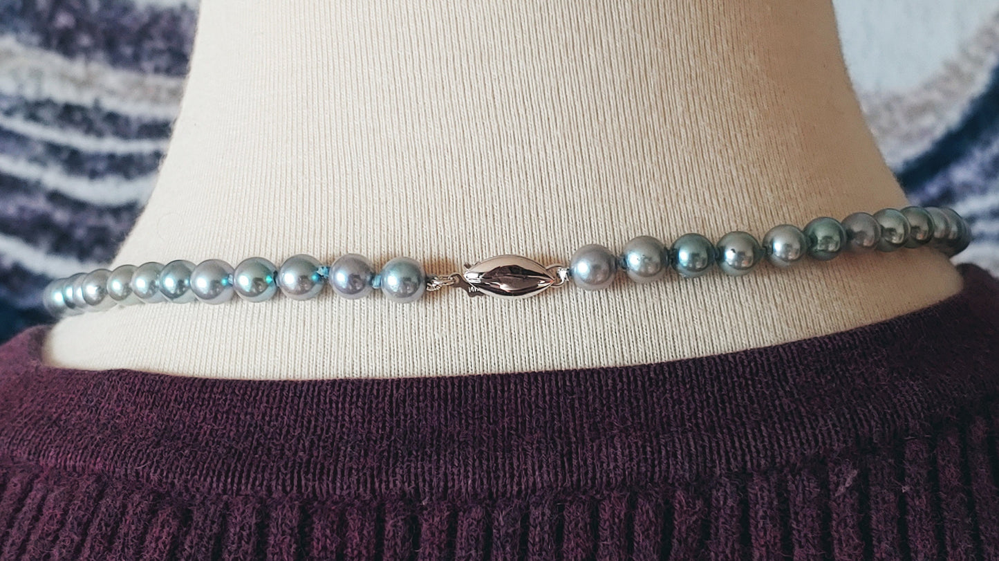 6mm silver blue Japanese Akoya pearl necklace