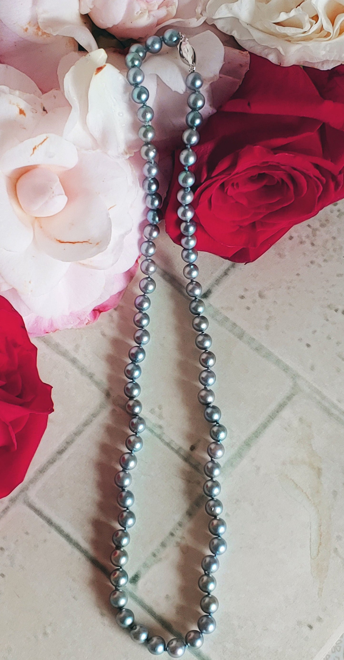 6mm silver blue Japanese Akoya pearl necklace