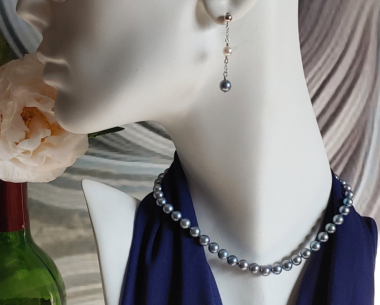 6mm silver blue Japanese Akoya pearl necklace