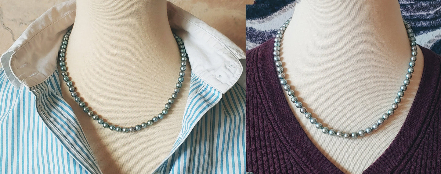 6mm silver blue Japanese Akoya pearl necklace