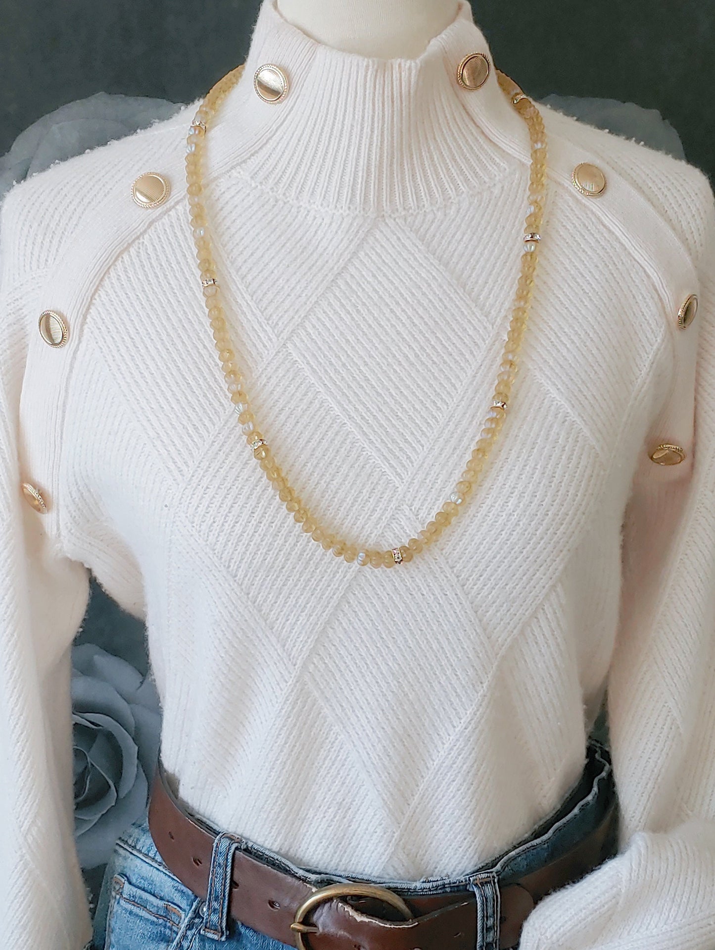 yellow flower bead necklace and earring set