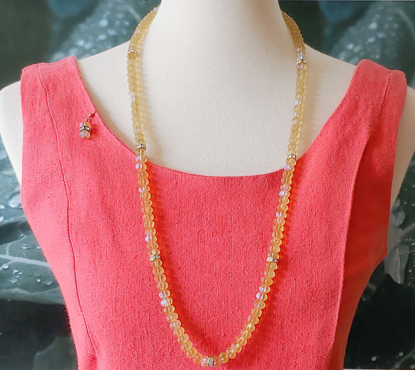 yellow flower bead necklace and earring set