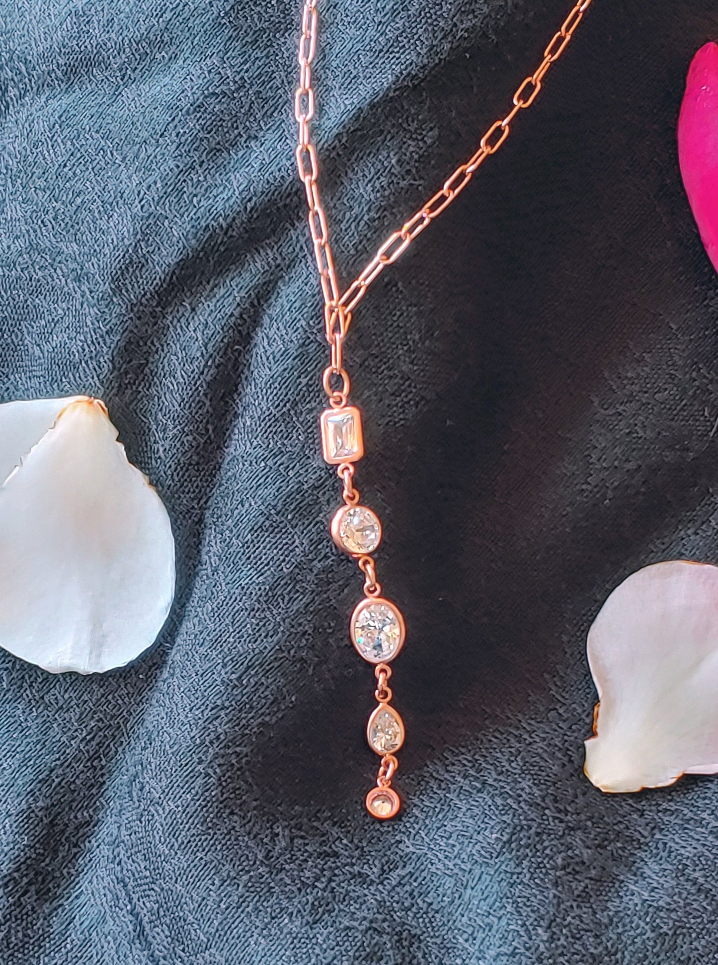 Rose gold filled  CZ pendant Y  necklace and matching drop earrings
