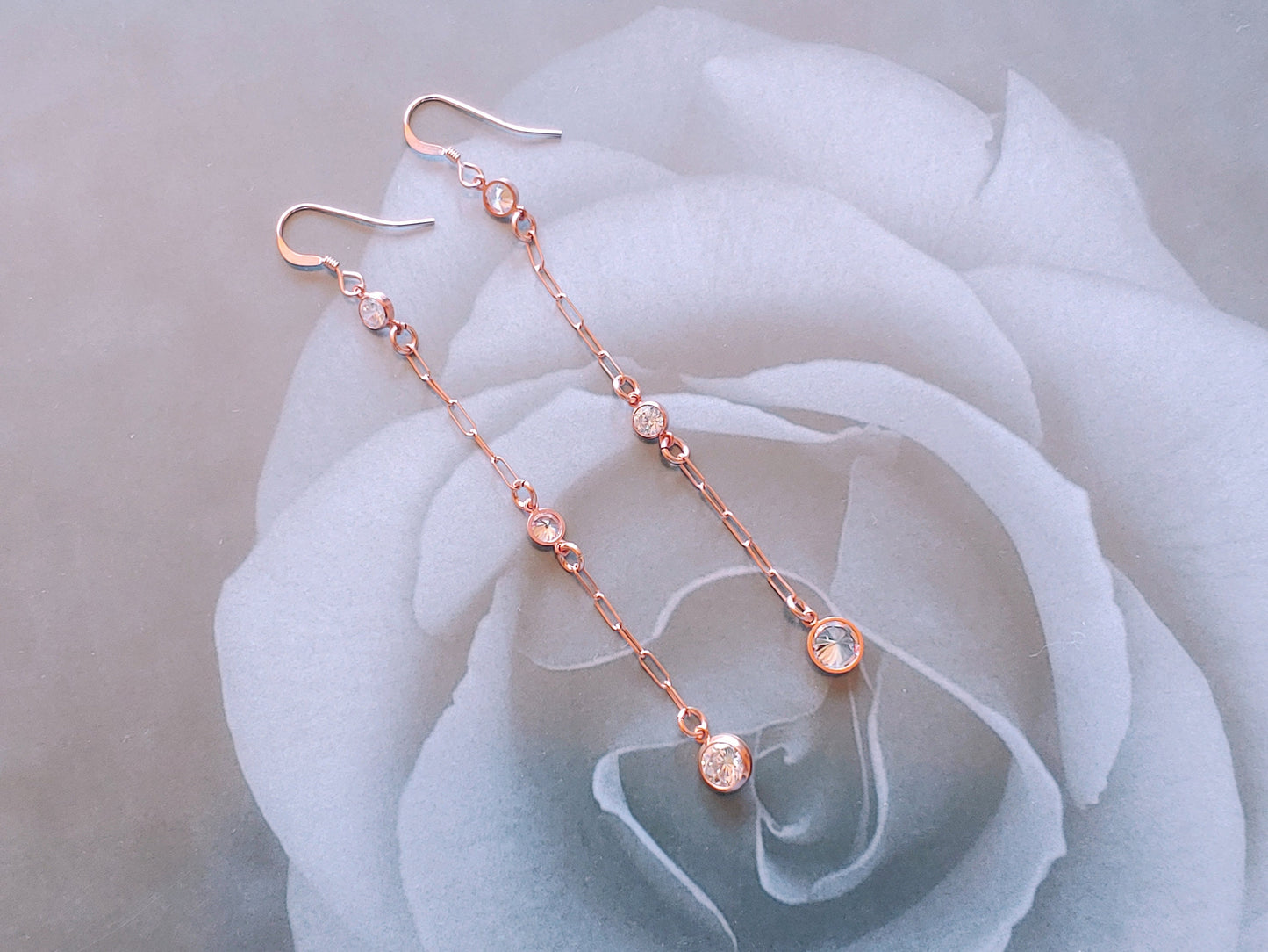 Rose gold filled  CZ pendant Y  necklace and matching drop earrings