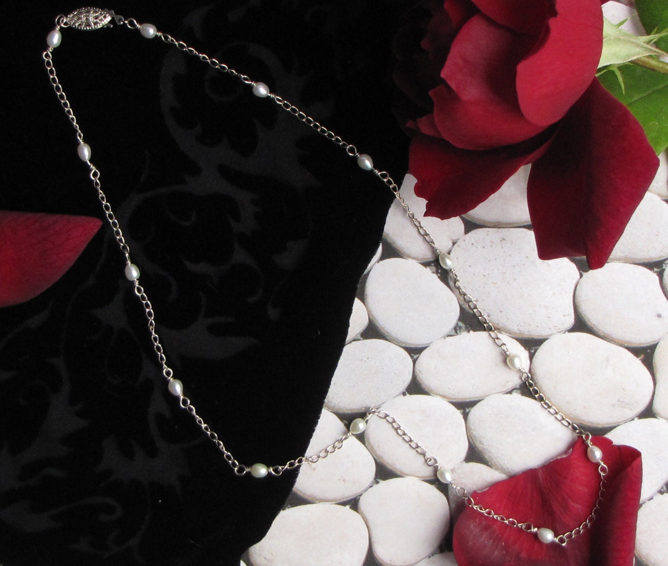 Sterling silver freshwater pearl tin cup necklace