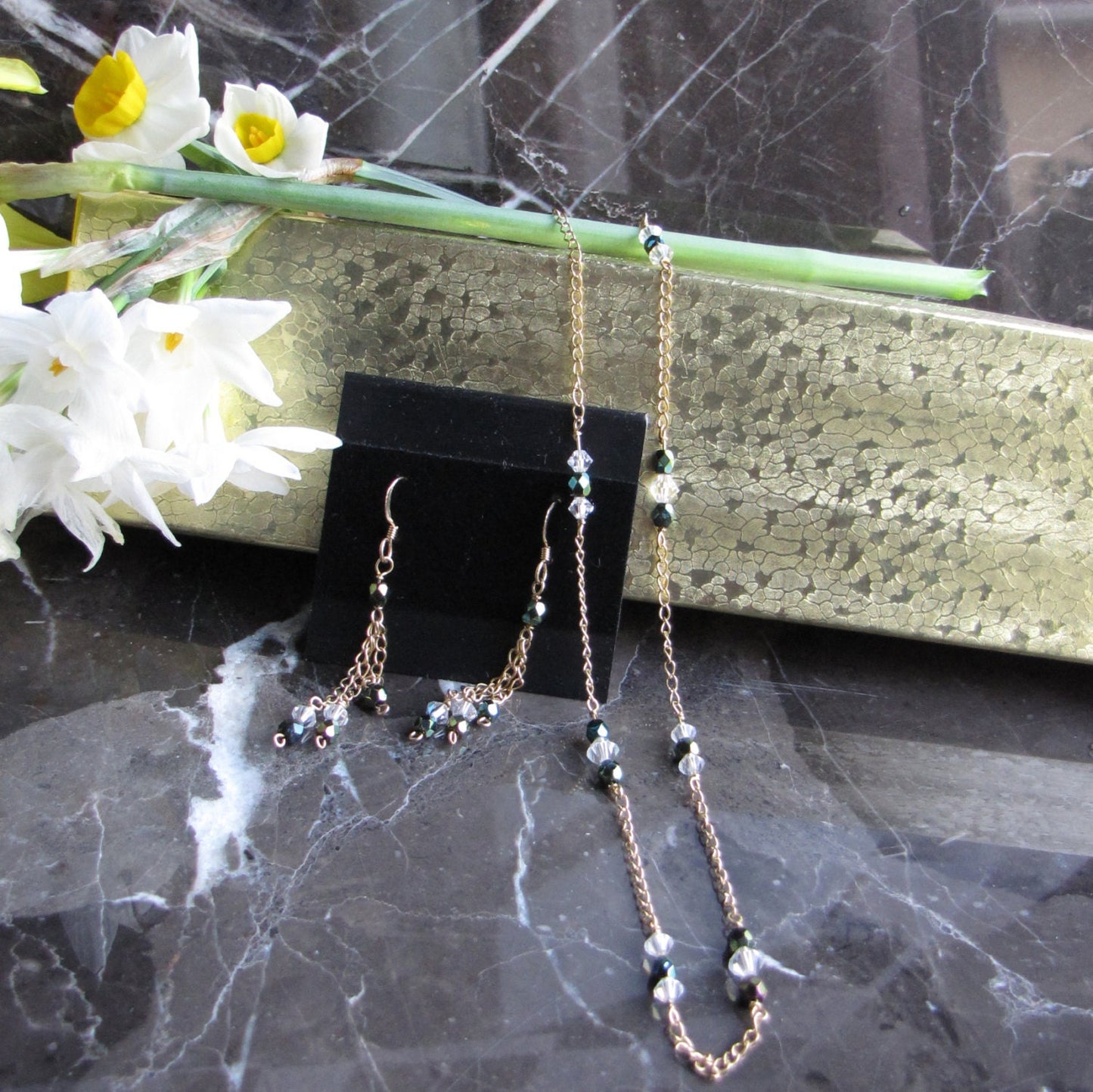 Swarovski crystal necklace with matching drop earrings set.