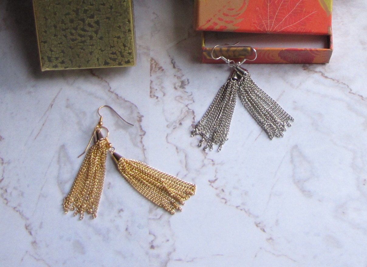 Steel chain tassel earrings.