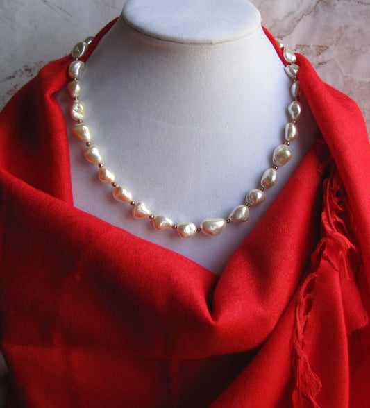 Faux Baroque pearl necklace with matching earrings