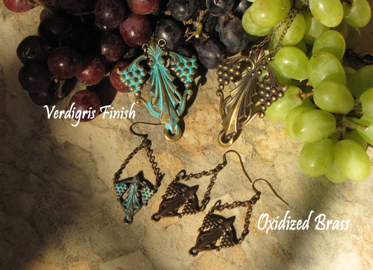 Grape leaf pendant necklace and drop earring set