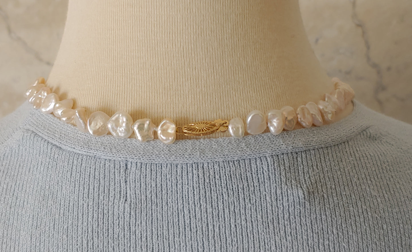 Biwa pearl necklace with 14k gold clasp