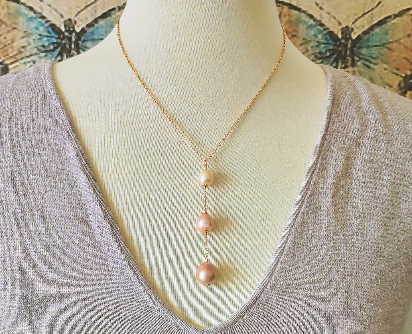 Edison pearl Y necklace on gold filled chain