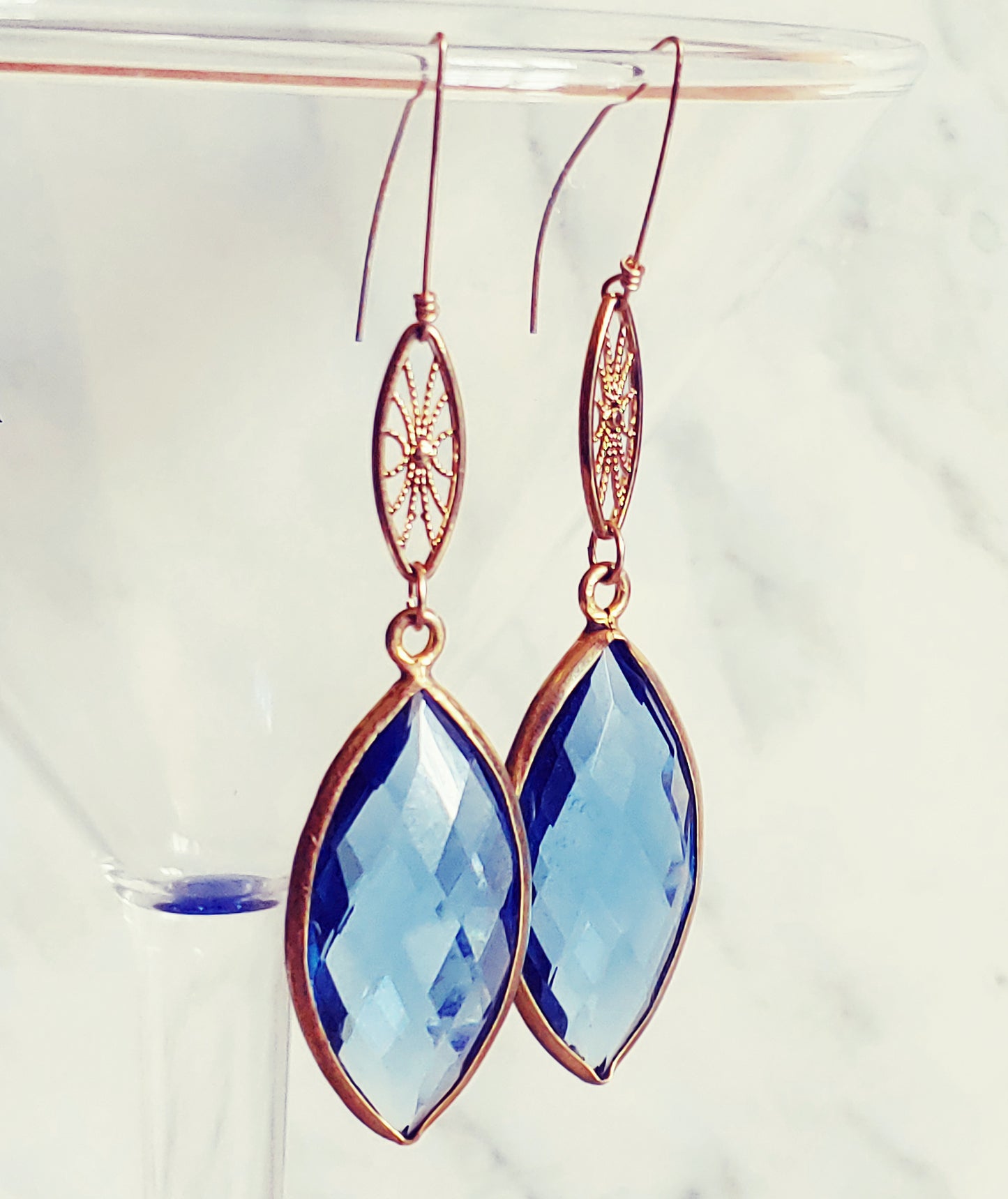 London Blue Topaz Marquise drop earrings