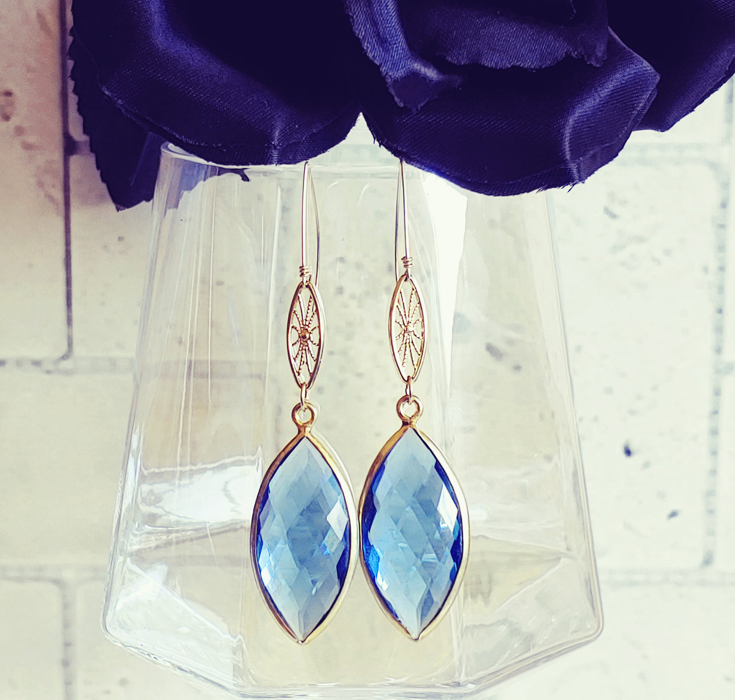 London Blue Topaz Marquise drop earrings