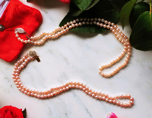 Salmon colored freshwater pearl necklace