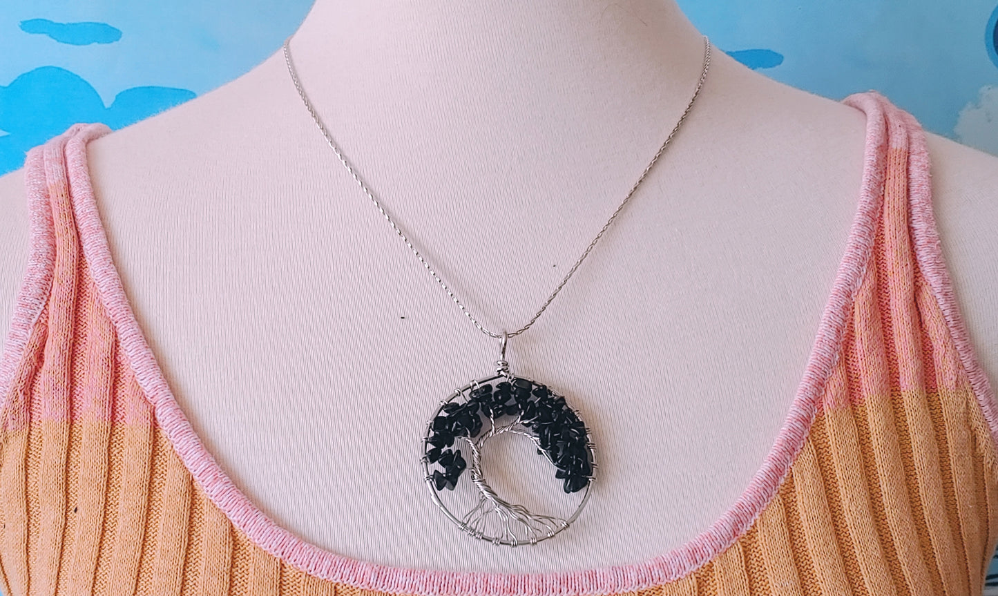 Tree of life pendant necklace with black onyx stones